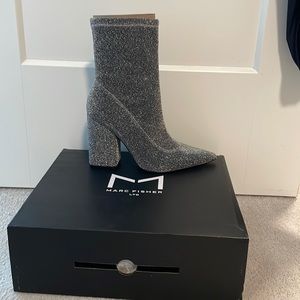 Brand New Marc Fisher Larry Pointed Toe Ankle Boot, size 7.5 sparkly silver